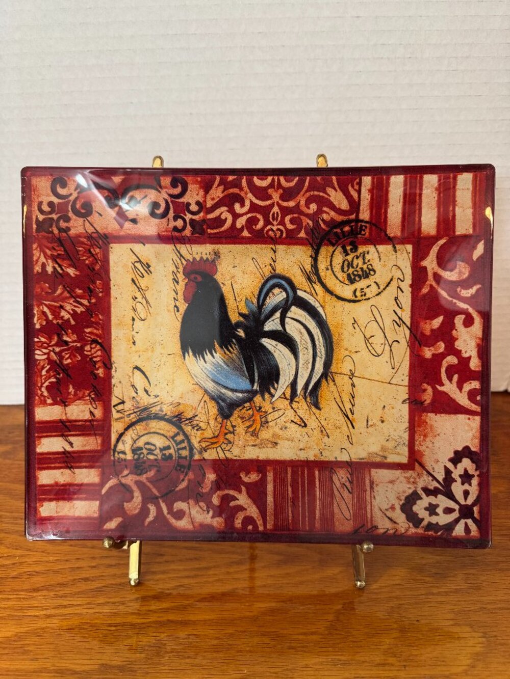 Certified International Glass Serving Platter 8x10 Rooster Design